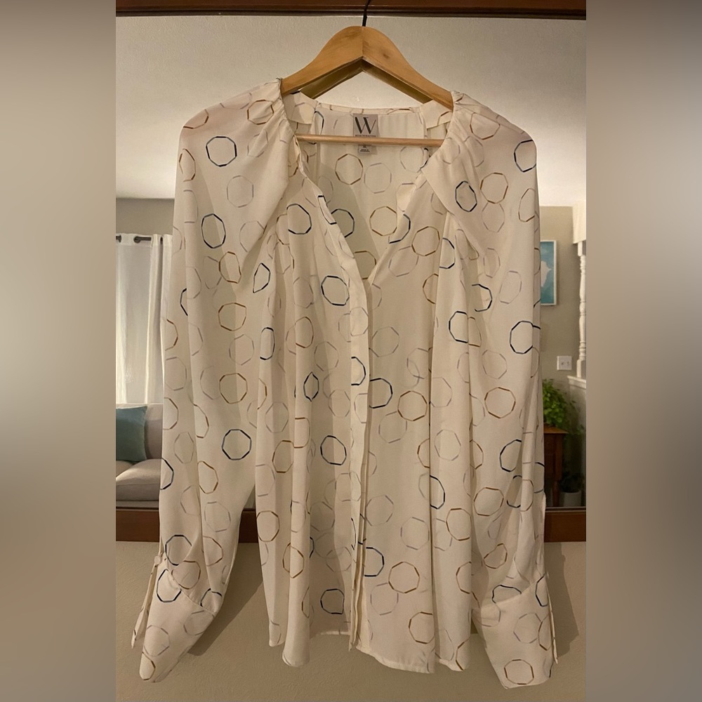 NWOT!! Worthington Geometric Long Sleeve Cream Blouse! Sz. XL